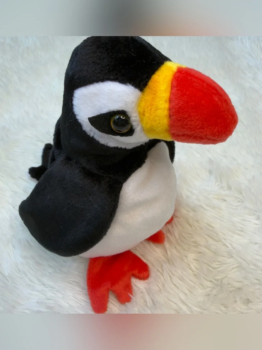 Ty Beanie Baby Plush Puffin in Black, White, Red & Yellow